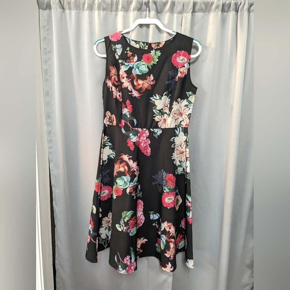 Floral on Black Sleeveless Patterned Dress